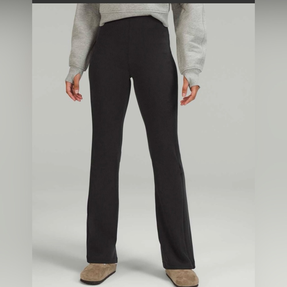 lululemon Brushed Softstreme Ribbed Zip Flare Pants 32.5" Inseam Black - Size 4